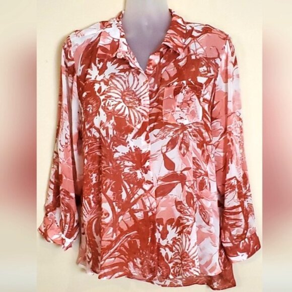 Tommy Hilfiger Tops - Tommy Hilfiger Roll-Sleeve Blouse NWT 1X